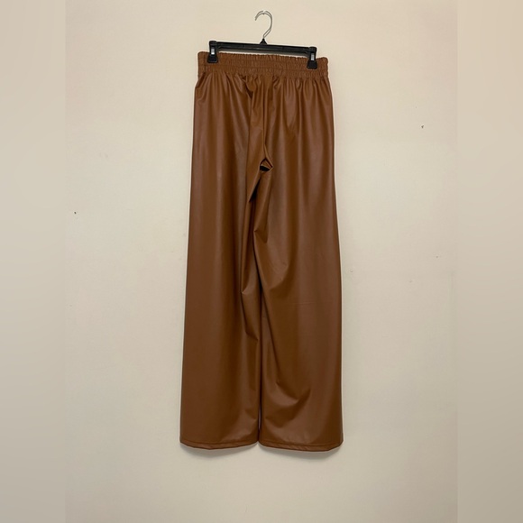 Aerie Offline Tan Brown Faux Leather Wide Leg Pants Size SMALL - Picture 2 of 5